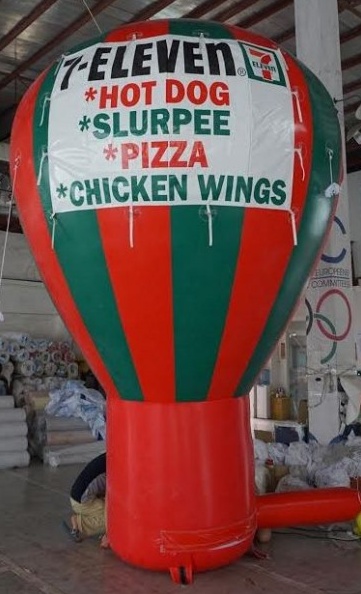 Green Red Rooftop Ad Eleven Hot Dog Balloon